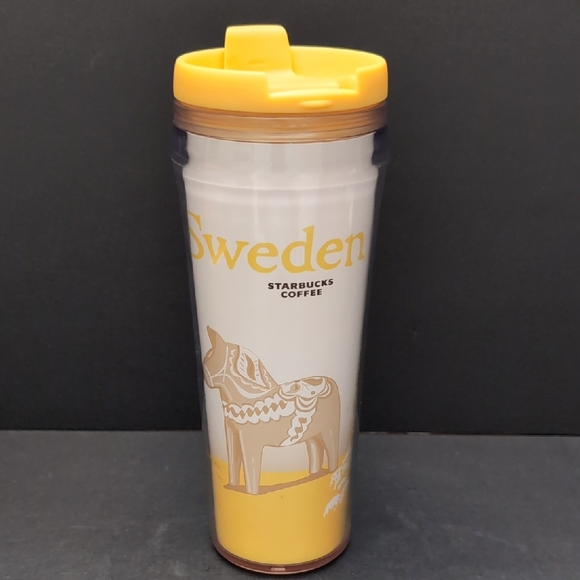 Starbucks 12 oz Sweden Coffee Tumbler with A Dala Horse Graphic,Yellow/White. - Picture 1 of 12